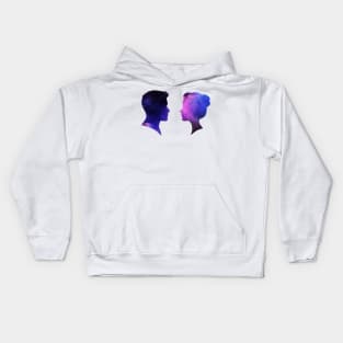 male and female silhouettes of space Kids Hoodie